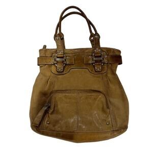 B. Makowsky Brown Tan Leather Shoulder‎ Hobo Bag